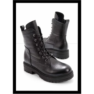 Siyah Hakiki Deri Kadın Bot & Bootie K02208020703
