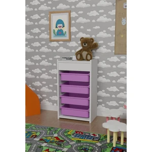 Furnature Design 4 Sepetli Oyuncak Dolabı Çok Amaçlı Mutfak Dolabı Sebzelik Beyaz - Pembe