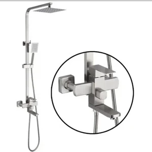 İsaoğlu Yapı Duş Seti Mat Krom Inox Duş Sistemi Batarya Dahil Komple Set Leke ve Iz Bırakmaz Mat Krom Yağmurlama