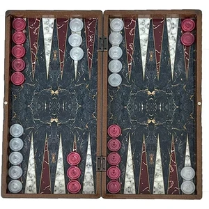 Marble Kırmızı Büyük Boy Tavla Takımı