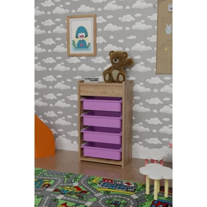 Furnature Design 4 Sepetli Oyuncak Dolabı Çok Amaçlı Mutfak Dolabı Sebzelik Atlantik Çam - Pembe
