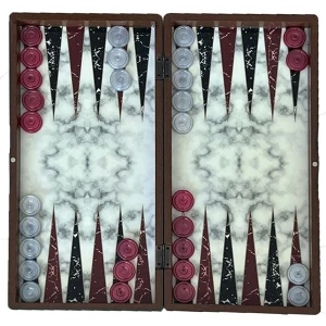 Marble Beyaz Tavla Takımı Çift Yönlü Kullanım Kaliteli MDF ve Mıknatıslı Kilit