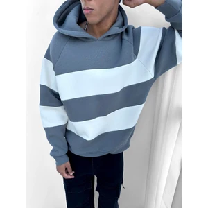 Abluka Online Oversize Çizgili Kapüşonlu Sweatshirt Füme