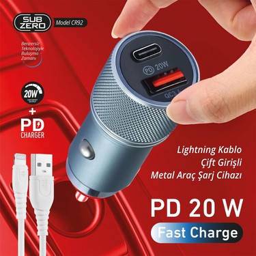 Subzero Hızlı Araç Şarj Cihazı Pd 20W Çift Çıkış USB ve Type Fiyatı