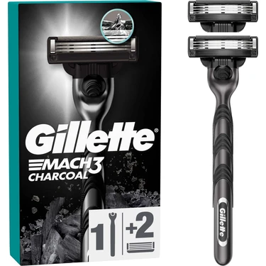 Gillette Mach3 Charcoal Yedekli Erkek Tıraş Makinesi – Paslanmaz Çelik Bıçak, Pürüzsüz ve Konforlu