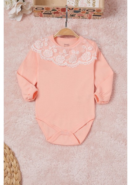 Somon Kız Bebek Dantel Yakalı Uzun Kol Çıtçıtlı Badi 16840