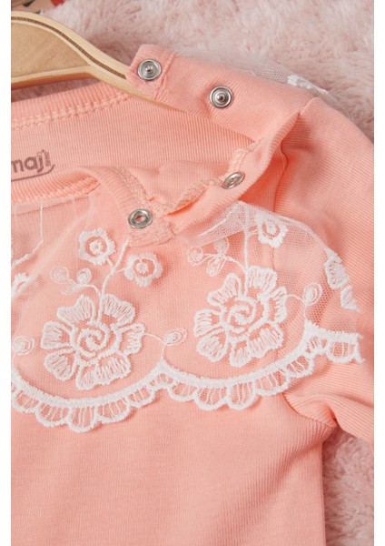 Somon Kız Bebek Dantel Yakalı Uzun Kol Çıtçıtlı Badi 16840 fırsatları
