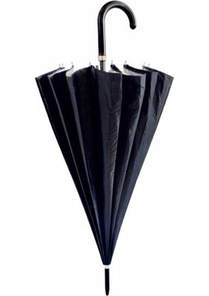16 Telli Dışı Siyah İçi Gümüş Renk Baston Şemsiye 80 cm 555-1 fiyatları
