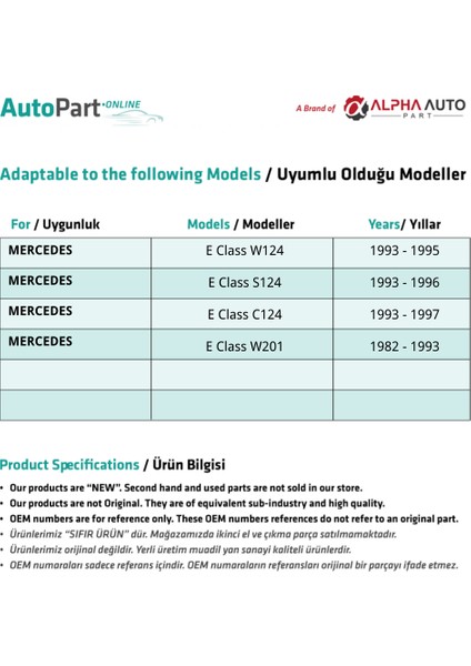 Alpha Auto Part Mercedes E Sınıf (W124, S124, C124, W201) Için Sunroof Ayak Tamir Seti