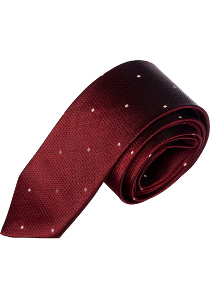 Bordo Puanlı Beyaz Kareli Jakar Dokuma El Işi Kravat