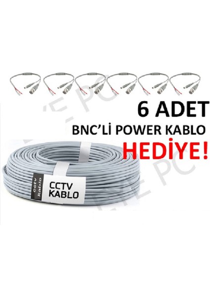 100 mt Cctv Ahd Analog Sistem Için Kamera Kablosu 6 Adet Bnc Power