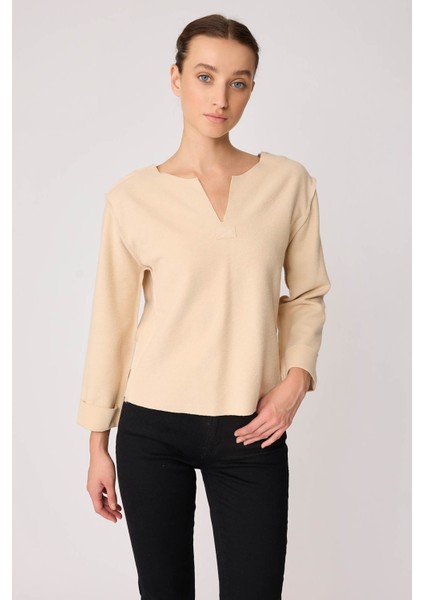 Kesik V Yaka Ters Dikiş Bluz fırsatları