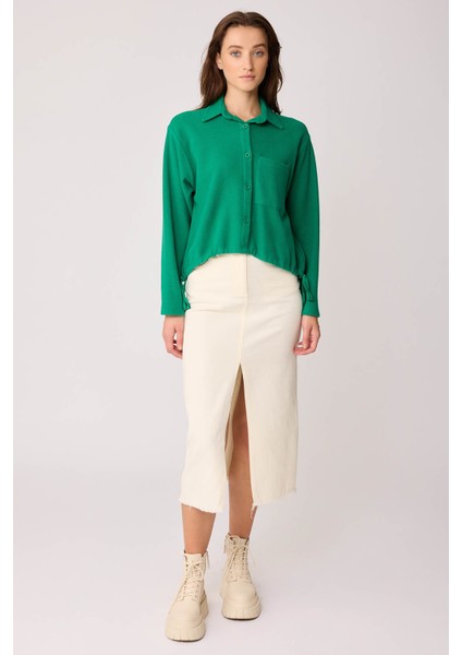 Önü Düğmeli Beli Bağcıklı Tek Cep Örme Bluz fiyatları