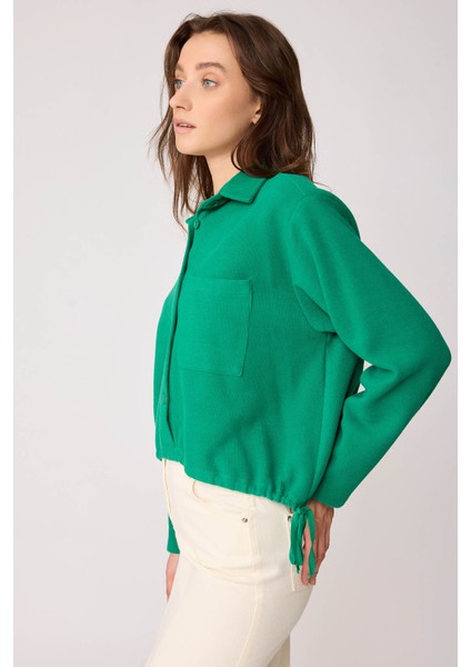 Önü Düğmeli Beli Bağcıklı Tek Cep Örme Bluz modelleri