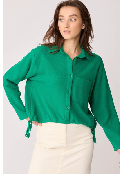 Önü Düğmeli Beli Bağcıklı Tek Cep Örme Bluz fırsatları