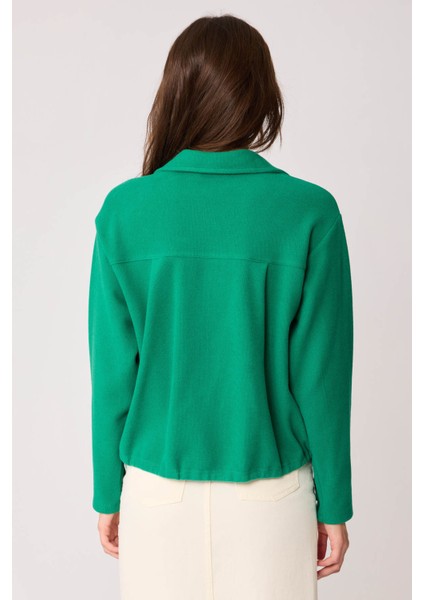 Önü Düğmeli Beli Bağcıklı Tek Cep Örme Bluz indirimleri