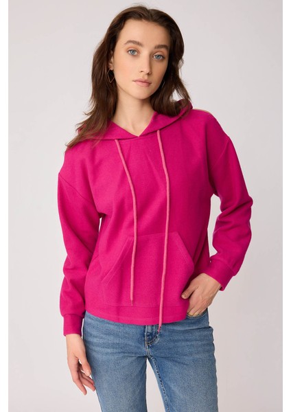 Omuz Dekolteli Kanguru Cep Kapüşonlu Sweatshirt fiyatları