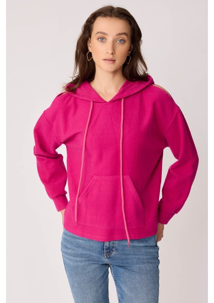 Omuz Dekolteli Kanguru Cep Kapüşonlu Sweatshirt modelleri