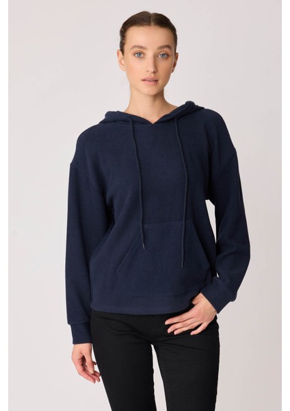 Omuz Dekolteli Kanguru Cep Kapüşonlu Sweatshirt