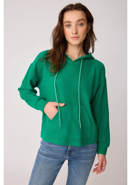 Omuz Dekolteli Kanguru Cep Kapüşonlu Sweatshirt modelleri