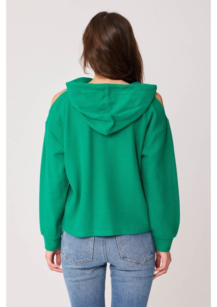 Omuz Dekolteli Kanguru Cep Kapüşonlu Sweatshirt indirimleri