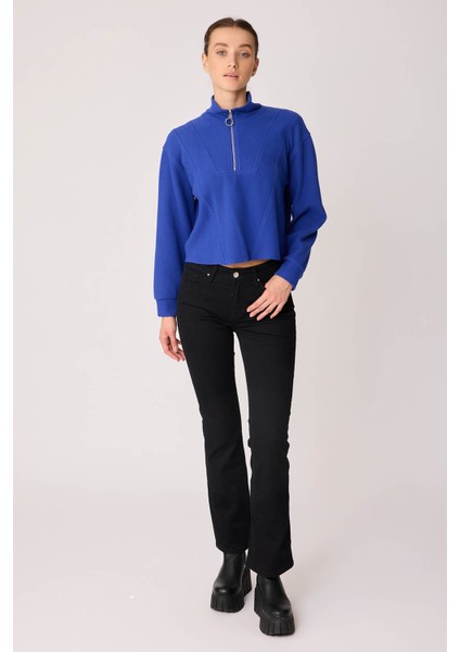 Dik Yaka Fermuarlı Örme Sweatshirt fiyatları