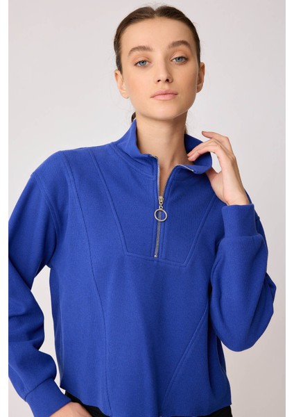 Dik Yaka Fermuarlı Örme Sweatshirt modelleri