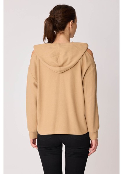 Omuz Dekolteli Kanguru Cep Kapüşonlu Sweatshirt indirimleri