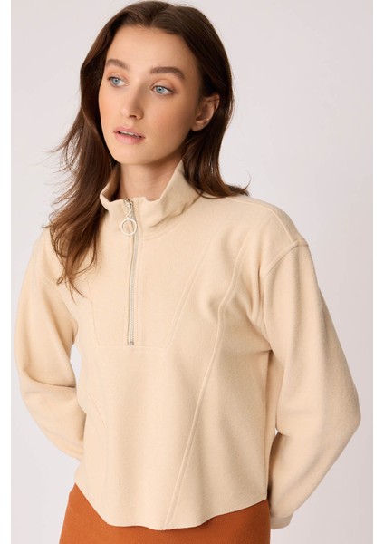 Dik Yaka Fermuarlı Örme Sweatshirt modelleri