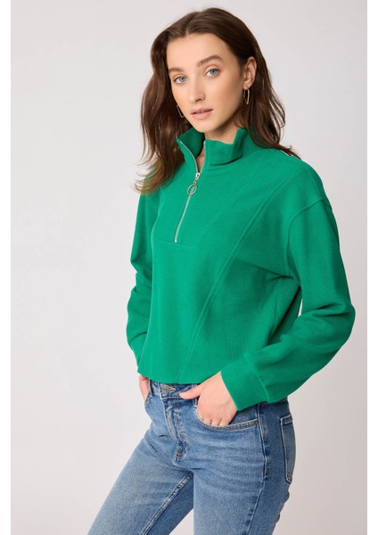 Dik Yaka Fermuarlı Örme Sweatshirt fiyatları