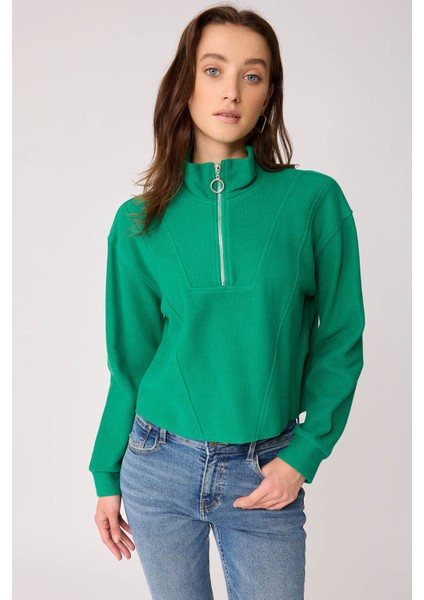 Dik Yaka Fermuarlı Örme Sweatshirt modelleri