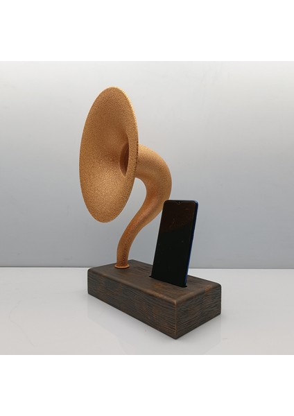 Eskitme Gold Ahşap Gövde Sarı Metal Başlık Akustik Gramofon