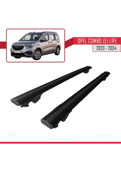 Opel Combo (E) Life 2023 ve Sonrası ile Uyumlu Hook Model Anahtar Kilitli Ara Atkı Tavan Barı Siyah