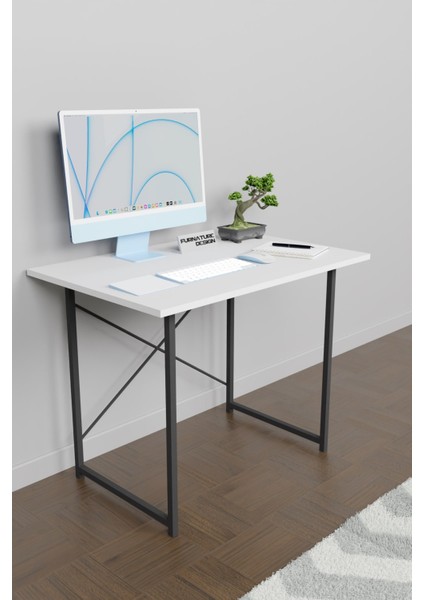 60X90 Çalışma Masası Metal Ayaklı Ders Çalışma Ofis Masası Beyaz