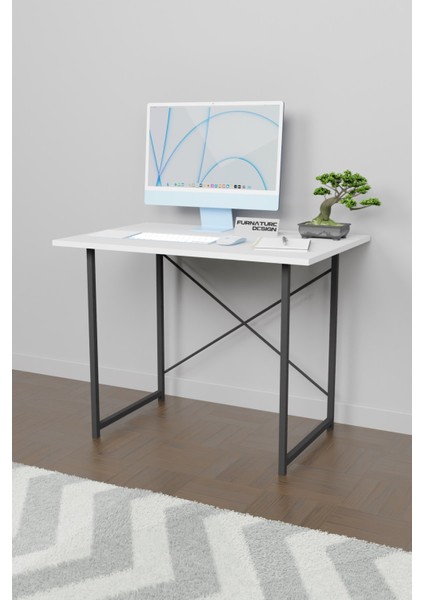 60X90 Çalışma Masası Metal Ayaklı Ders Çalışma Ofis Masası Beyaz