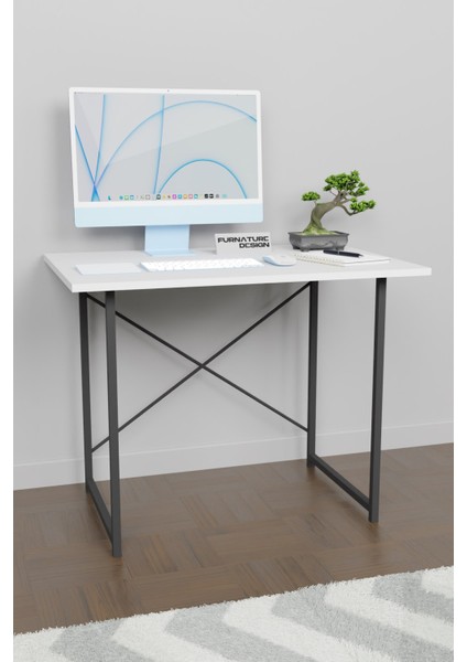60X90 Çalışma Masası Metal Ayaklı Ders Çalışma Ofis Masası Beyaz