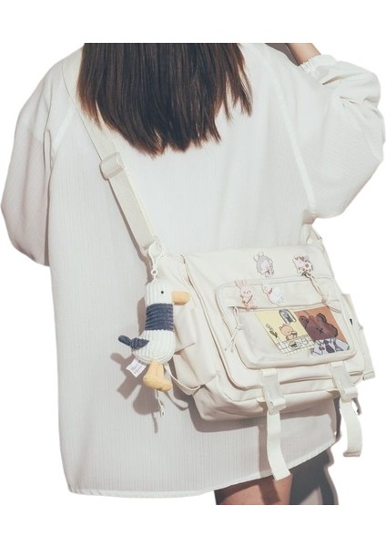 Büyük Kapasiteli Öğrenci Sınıfı Crossbody Kanvas Çanta Kadın Düz Renk Postacı Omuz Çantası (Yurt Dışından)