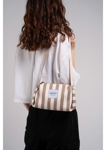 Stella Kadın Gri Çizgi Desenli Kanvas Omuz Çantası indirimleri