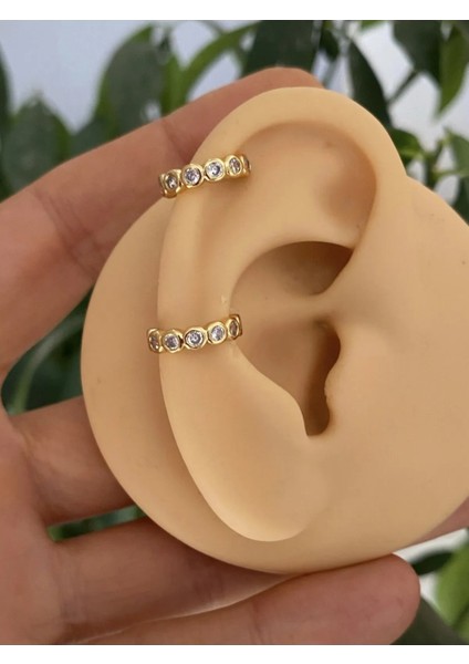 Ares Collection Kararmaz Zirkon Taşlı Earcuff Sıkıştırmalı Kıkırdak Conch Orbital Delik Gerektirmeyen Küpe EAR871