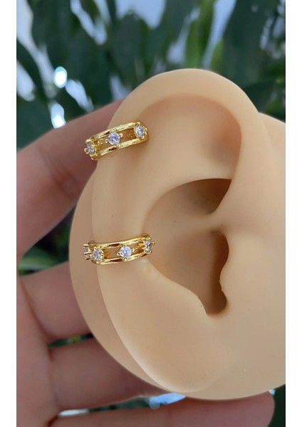 Ares Collection Kararmaz Zirkon Taşlı Earcuff Sıkıştırmalı Kıkırdak Conch Orbital Delik Gerektirmeyen Küpe EAR870