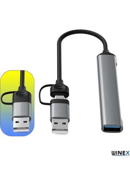 4in1 Usba ve Type-C To Usba 3.01 Çoklayıcı Hub Adaptör WNE0165