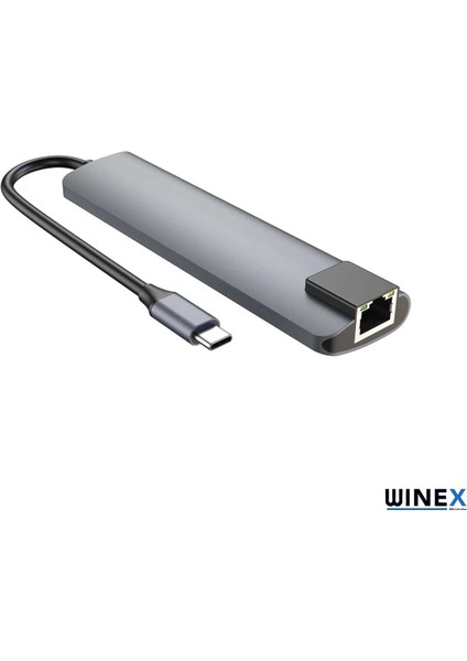 7in1 USB Type-C Hub Port Adaptör HDMI USB Ethernet Pd Girişli WNE0166