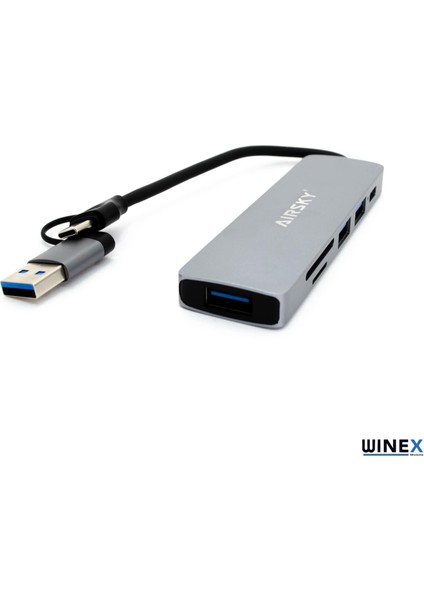 6in1 Usba ve Type-C To 3x Usb3.0, Tf, Sd, Type-C Çoklayıcı Hub Adaptör WNE0168