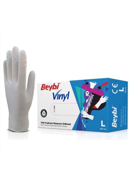 Beybi Vinil Şeffaf Muayene Eldiveni Pudrasız ( L ) 20 Kutu