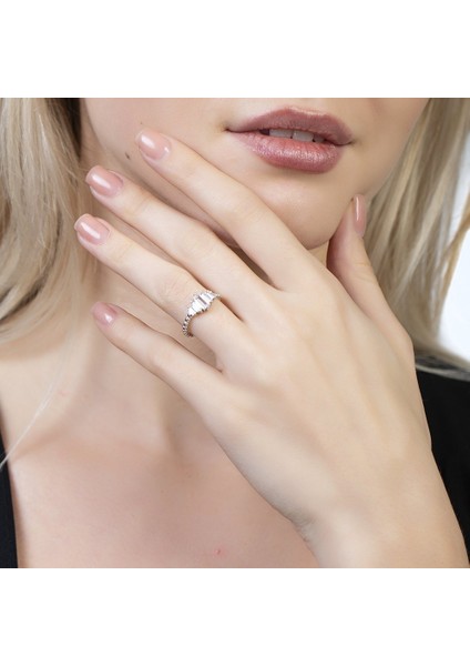 Sıralı Zirkon Taşlı Popcorn Tasarım Silver Renk Free Size 925 Ayar Gümüş Kadın Beştaş Yüzük indirimleri