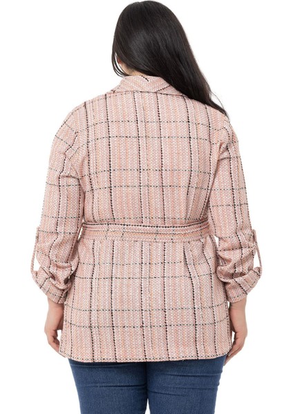 Büyük Beden Şal Yaka Katlamalı Kollu Kuşaklı Ekru Kiremit Ceket modelleri