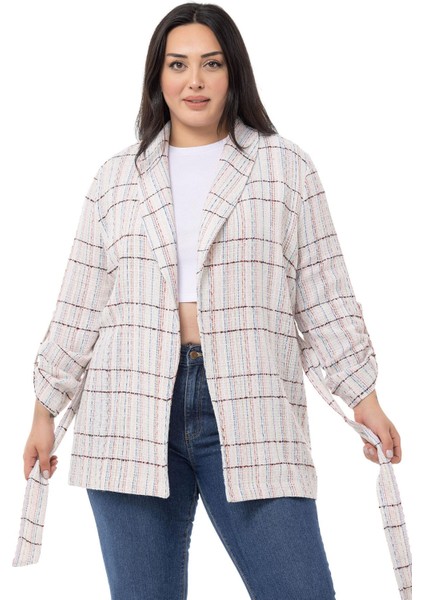 Büyük Beden Şal Yaka Katlamalı Kollu Kuşaklı Ekru Pembe Ceket indirimleri