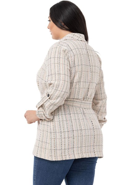 Büyük Beden Şal Yaka Katlamalı Kollu Kuşaklı Ekru Haki Ceket modelleri