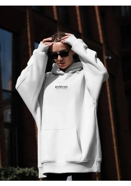 Clothing Kapüşonlu İçi Polar Problems Yazılı Heykel Baskılı Siyah Unisex Sweatshirt modelleri