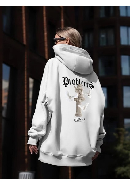 Clothing Kapüşonlu İçi Polar Problems Yazılı Heykel Baskılı Siyah Unisex Sweatshirt fırsatları